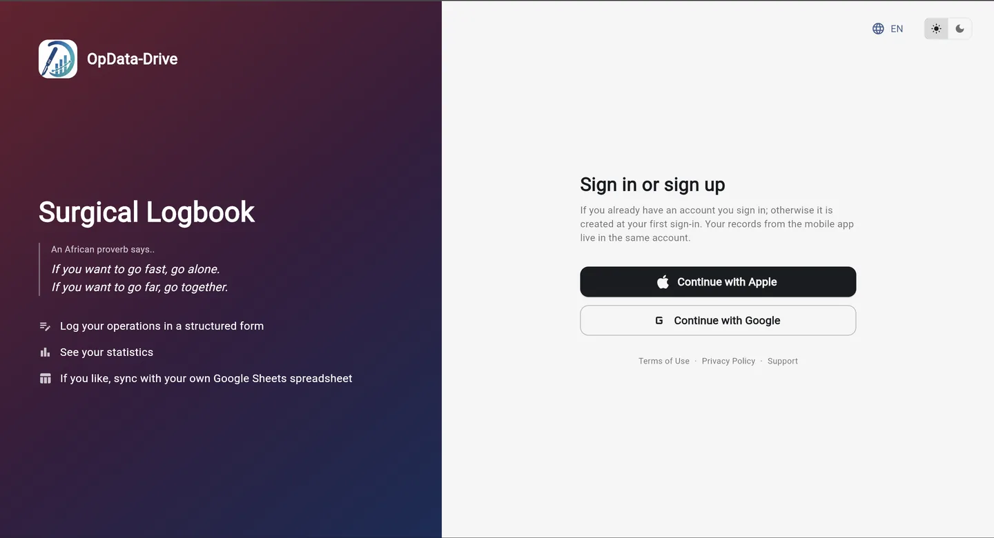 Giriş ekranı — Apple veya Google ile oturum açma